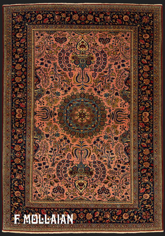 Antique Persian Kashan (Dabir) Floral Salmon Color Rug n°:81484990